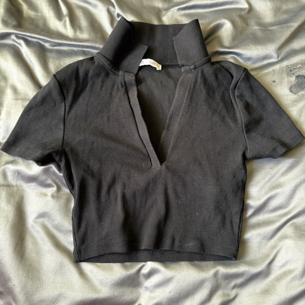 Zara Black Collared Crop Top